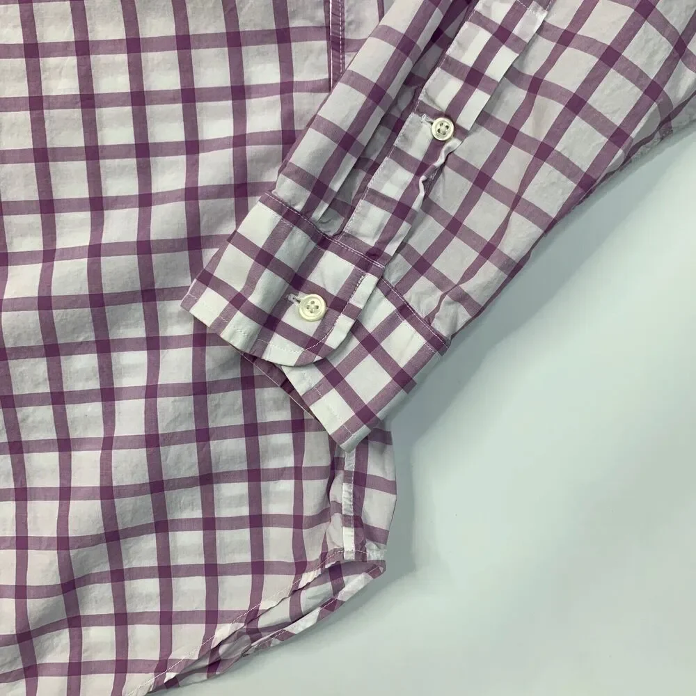 J Crew Shirt Mens Medium Purple Lightweight Cotton Button Down Windowpane Plaid